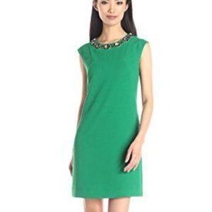 TRINA TURK kelly green Bolly crepe shift cocktail dress with jewel neckline
